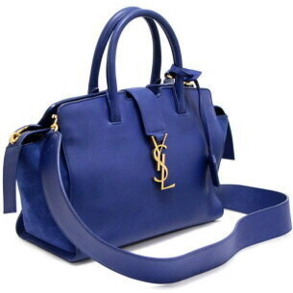 SAINT LAURENT PARIS Downtown Cabas Bag Blue Leather GG - Picture 2 of 6